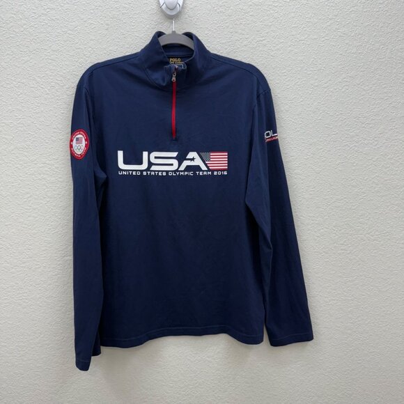 Polo Ralph Lauren 2016 USA Olympic Team Navy Blue 1/4 Zip Pullover Mens sz Large - Picture 1 of 10
